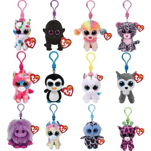 Ty Plush Keychain Unicorn Fox Husky Dog Owl Giraffe Plush Toys 10cm