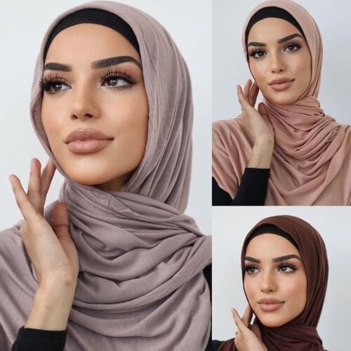 Soild Jersey Hijab Scarf Women Cotton Islamic Muslim Cover-Up Pashmina Hot Sell Long Female Foulard Head Scarves Bandana Laven