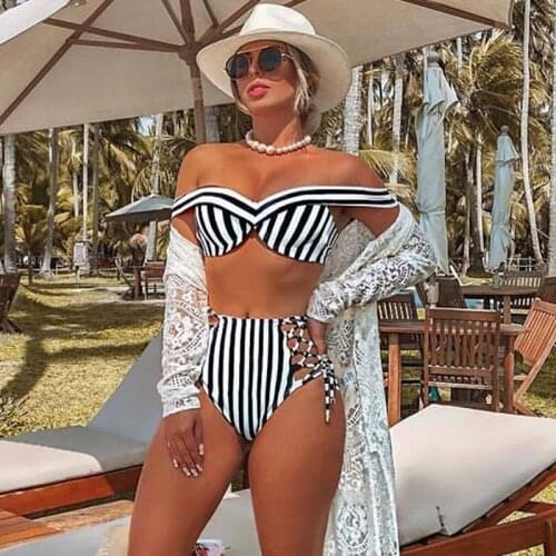 Sexy High Waist Bikini 2020 Swimwear Women Swimsuit Push Up Bandeau Bikinis Set Swimming Suit Bathing Suit Summer Beach Wear New