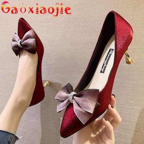 2021 New Classics Women High Heels Shoes Sweet Bowknot Ruffles Dress Party Wedding Shoes Butterfly-knot Bridal Princess Stiletto
