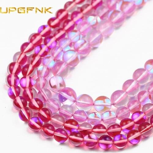 UPGFNK Natural Rose Red Crystal Labradorite Glitte MoonStone Round Loose beads for Jewelry making DIY bracelet Necklace 6/8/10MM
