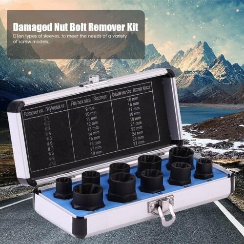 10pcs Damaged Nut Bolt Remover 9-19mm Car Garage Mechanics Equipment Tool Extractor Threading Hand Bolt Screw Remover For Home