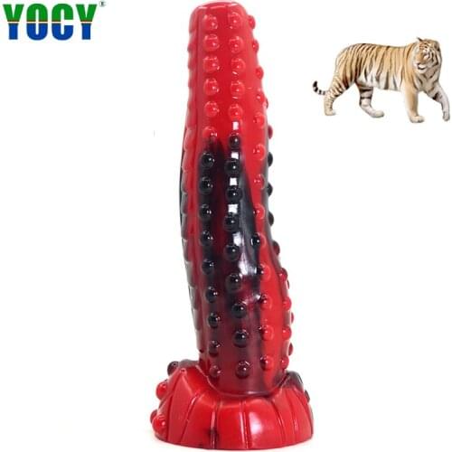 YOCY Animal Dildo Bumpy Little Pump Massager Vaginal Sex Toys Tiger Dicks Penis Red Black Dildos Butt Plug Adult Toy Sex Shop