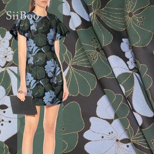 Green blue floral metallic jacquard brocade fabric for dress coat luxury gold thread embroidery tissu telas tecidos SP4641