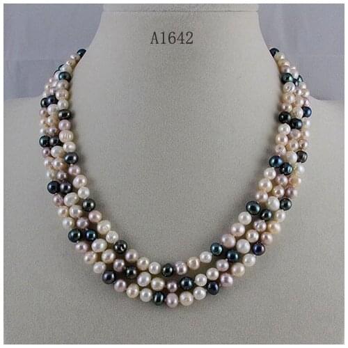 Unique Pearls jewellery Store AA 6-7MM Mixes Color White Pink Purple Black Real Freshwater Pearl Necklace 18-20inches