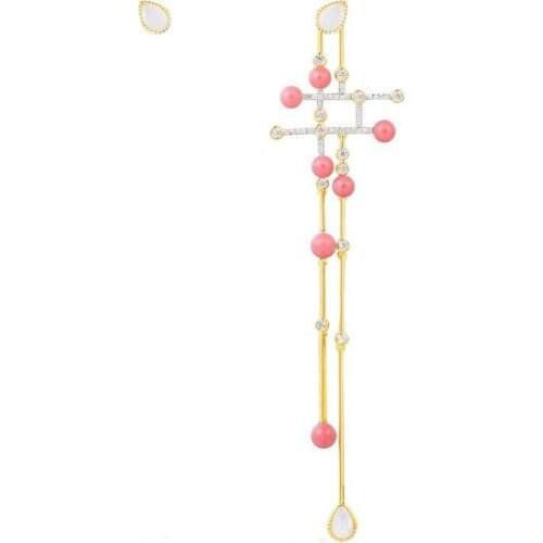 SOELLE New Design Asymmetric Earrings Women 925 Sterling Silver Red Coral and Shell AB Earrings Women Zircon Jewelry Fine