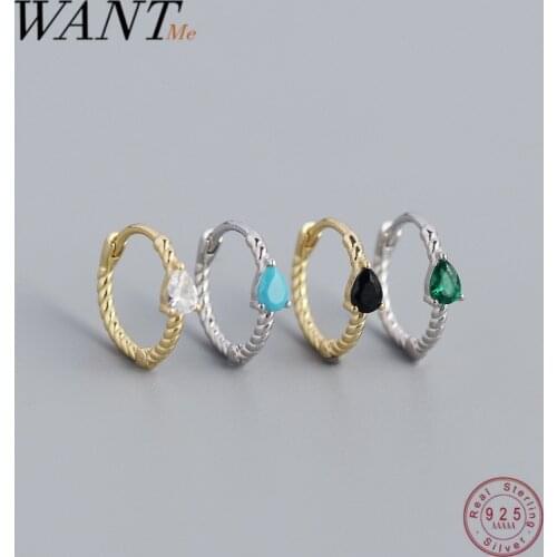 WANTME 925 Sterling Silver Bohemian Blue Zircon Pirecing Circle Twisted Stud Earrings for Women Trendy Goth Party Jewelry Gift