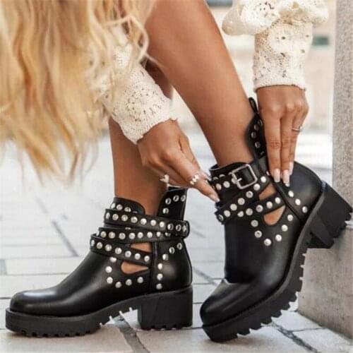 Hot sale winter plus size womens boots heel casual women riding boots fashion rivet breathable buckle comfortable womens shoes