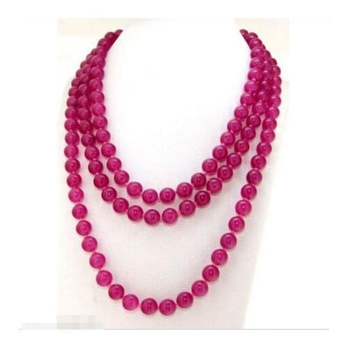 Hot sale new Style Beauty 8mm Natural Fuchsia Round Beads Necklace 50"
