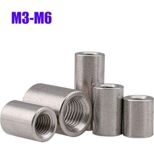 2PCS Round Rod Coupling Nut A2 304Stainless Steel Long Cylinder Nuts Bar M3 M4 M5 M6