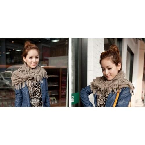 2020 Women Winter Warm Crochet Knit Long Tassels Soft Wrap Shawl Scarves Scarf Fringe Infinity Neck Snood Scarf