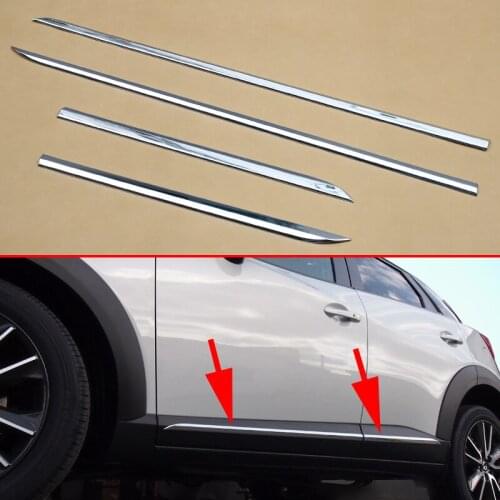 Bright Chrome Car Molding Door Body Protecter Strips For 2016-2019 Mazda CX-3 DK Accessories Trim Covers 4Pcs Express Shipping