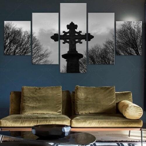 Canvas HD Prints Pictures Wall Art Home Decor Room Frame 5 Pieces Religious Cross Celtic Gothic Poster Abstract Pictures