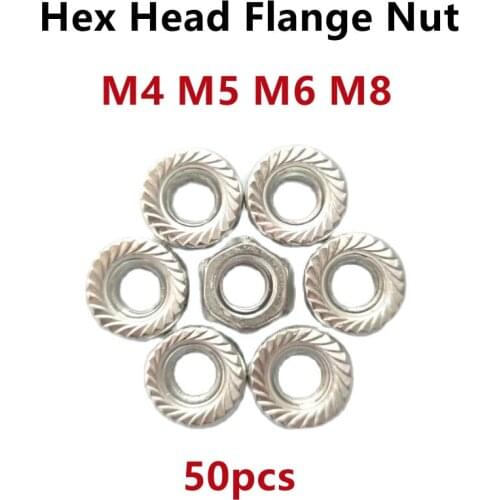 50pcs M4 M5 M6 M8 High Quality 304 Stainless Steel Hexagon Hex Head Flange Nut Lock Nut DIN6923 Aluminum Profile Accessories