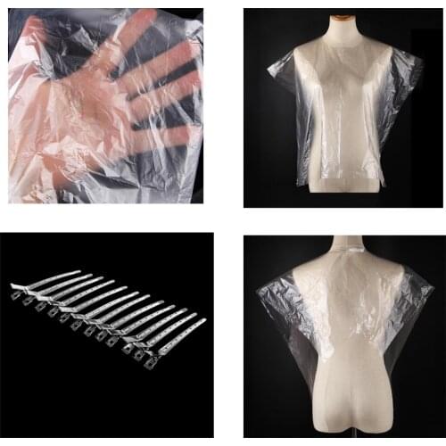 50PCS Disposable Hair Capes with 12PCS Duck Clips Hairdressing Styling Salon
