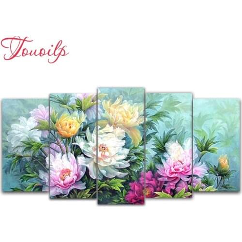 5D diy mosaic art needlework peony flower 5pcs diamond painting rhinestone pasted diamond cross stitch diamond flower embroidery