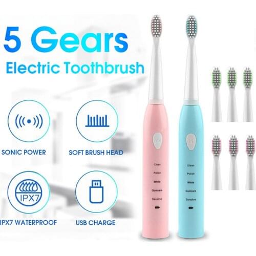 Behogar USB Rechargeable Electric Toothbrush Teeth Cleaning Cleaner Tools with 5 Modes for Adults Gum Health Oral Care