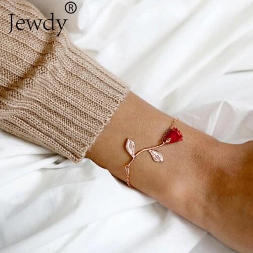 Rose Flower Charm Bracelet for Women Girl Fashion Red Silver Color Bracelet & Bangle Pulseras Mujer Wedding Bridal Jewelry