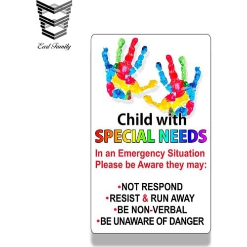 EARLFAMILY 13cm X 9cm Child Special Needs Emergency Alert Sticker Car Van Window Bumper Vehicle Decal Waterproof Graphics
