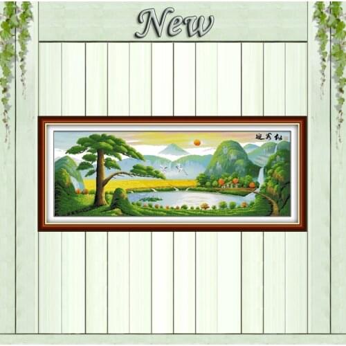 Lake and mountain sun Crane scenery painting Counted printed on canvas DMC 14CT 11CT Cross Stitch Needlework kits Embroider Sets