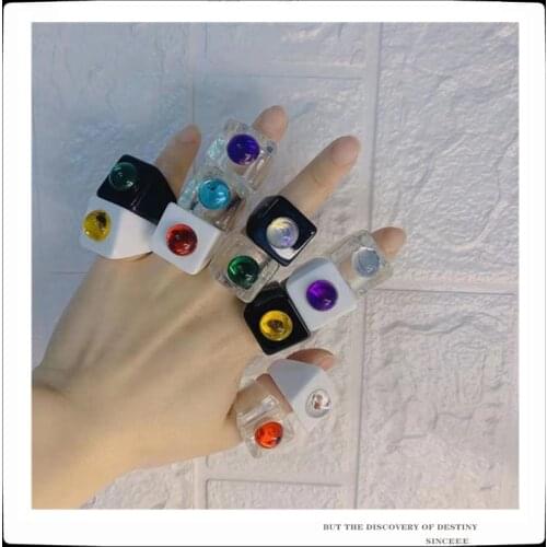 SexMara 2021 New Fashion Colorful Exaggerated Geometric Diamonds Personality Lovely Female Ring For Women Girls Party Jewelry