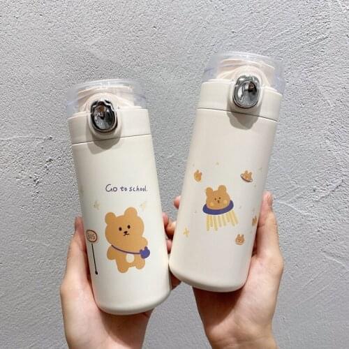 Creative Portable Kids Thermos Bottle Cute Cartoon Stainless Steel Vacuum Water Bottle Flask Student Anti-fall Thermos Cup Large