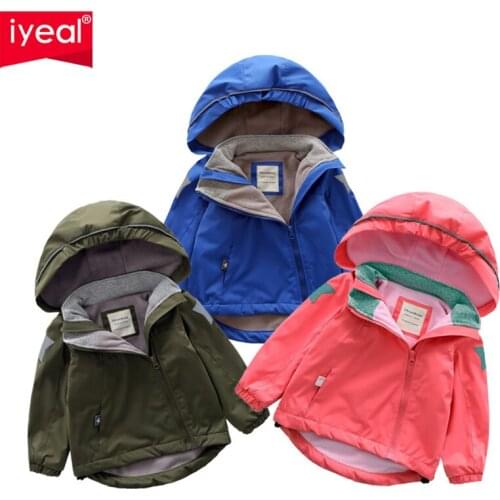 IYEAL New Autumn Hooded Jackets For Girls Coat Boys Outerwear Baby Jacket Kids Waterproof Windbreaker Childrens Clothing 2-8Y