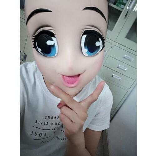 Hot!!!Big Eyes Girl Full Face Latex Mask Half Head Kigurumi Mask cartoon Cosplay Japanese Anime Role Lolita Mask Crossdress Doll
