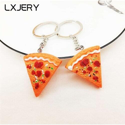 LXJERY Pizza Keychain PVC Key chain For Women Bag Charm Key Ring Pendant Gifts Jewelry