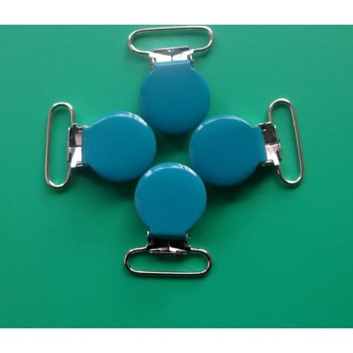 Wholesale 25MM Turquoise Round Shape Enamel Metal Suspender Clips,Pacifier Clip,Lead Free,With Plastic Teeth,20Pcs Free Shipping