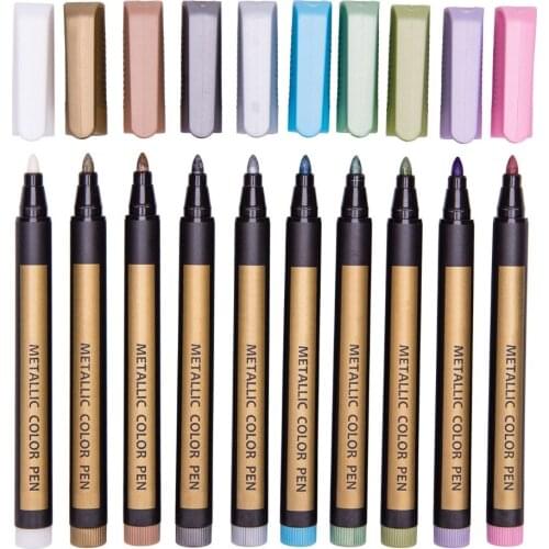 10 Colors Metallic Paint Pens Markers for Paper Glass Stones Ceramics Water-based Ink Painting Marker Set Art Class Supplies Kit