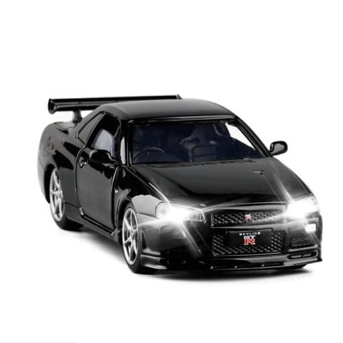 1:32 New R34 SKYLINE GTR Alloy Car Model Japan JDM Collection Cars Door Sound Light Metal Diecast Toy For Boys