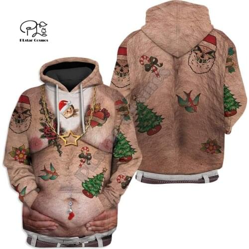 Men Women Christmas Cosplay Funny muscle 3D Hoodies Santa Claus couples Sweatshirts Print zipper coat Harajuku pullover