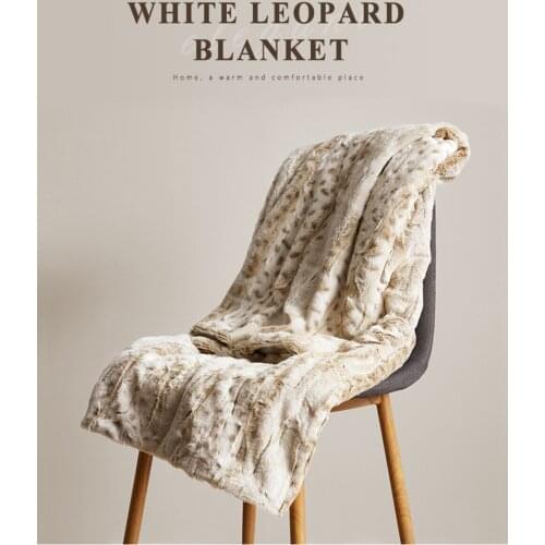 Soft Warm Artificial rabbit hair Blankets For Sofa Cover Thickened white leopard warm knee blanket Double layer nap blanket