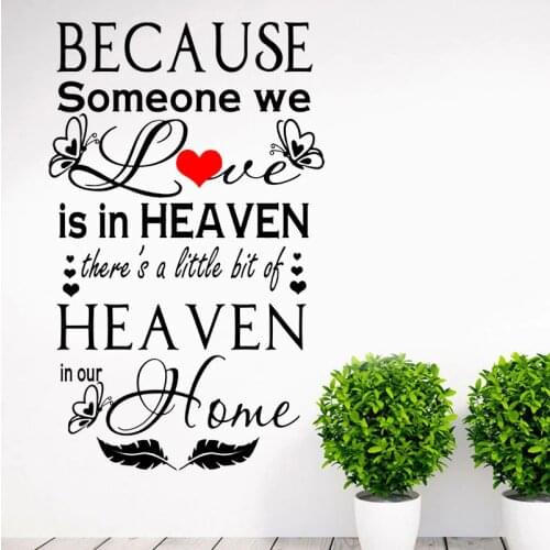 Because Someone We Love Is In Heaven Quote Wall Sticker Vinyl Home Decor Living Room Butterfly Decals Self Adhesive Murals A360