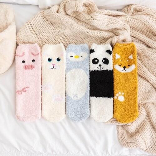 Lovely Cartoon Animals in Autumn and Winter Plush and ThiCkened Warm Middle Tube Socks Sleeping Socks at Home Floor Socks