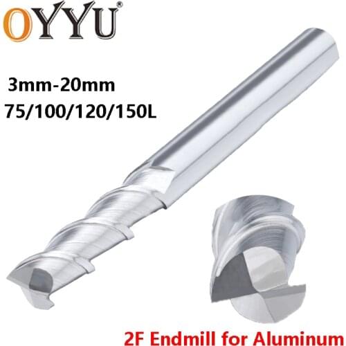 OYYU 75/100/120/150L End Mills processing Aluminum 2 Flute Tungsten Steel Router Bit CNC Machine Solid Carbide Milling Cutter