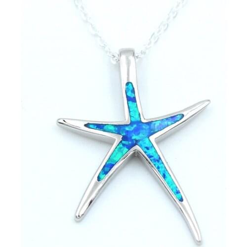Wholesale & Retail New Blue Fire Opal Starfish Pendant Necklace for Gift