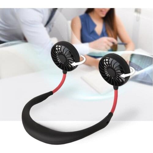 USB Rechargeable Portable Hand Free Neckband Fan Personal Mini Neck Double Fans 3 Speed Adjustable For Home Office Traveling