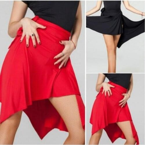 Women Ballroom Latin Salsa Tango Skirt Dance Skate Scroll Scarf Dancewear Wrap Scarf Red Black Waist High Dancewear 904-A093