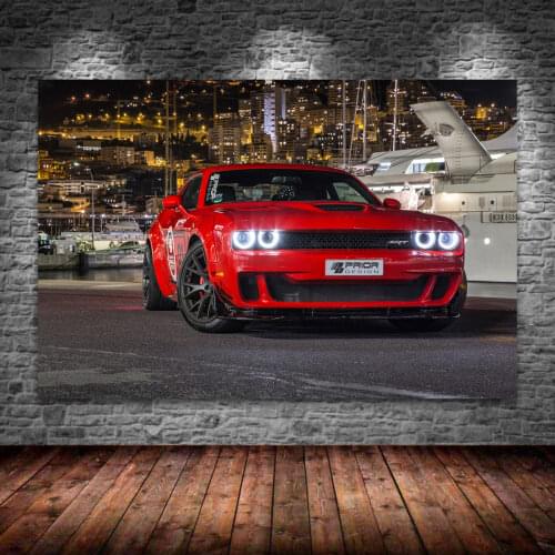 Sportscar Posters Dodge Challenger Hellcat Red Car Muscle Cars Picture Canvas Prints Wall Art for Living Room Decor