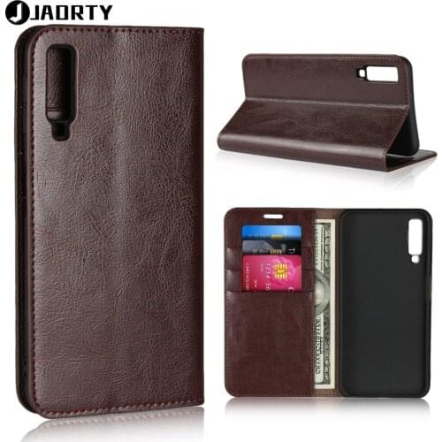 Luxury Genuine Leather Wallet Case Cover For Samsung Galaxy A7 2018 Phone Accessory Flip Cover Protective Case