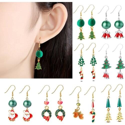 2pcs Christmas Earrings Ornaments Santa Claus Elk Jingle Bells Ear Pendants Navidad Cristmas Decorations Xmas Kids Gift New Year
