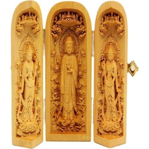 100% Boxwood decoration high difficulty carved god of wealth statue FOLDING BOX Lotus Sam West