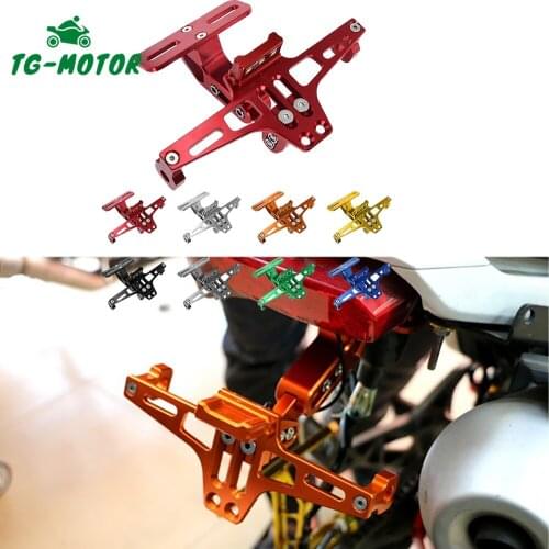 TG-Motor Universal CNC Aluminum Motorcycle Adjustable Angle License Number Plate Frame Holder Bracket LED Plate Light