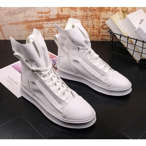 Triple comfortabl Fashion Men Yellow Casual Shoes High Top Lace Up Trending Man Leisure Shoes Platform Hip Hop Zapatos White