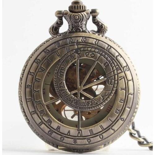 10pcs/lot Wholesale Vintage Bronze Hollowed Mechanical Pocket Watch Roman Dial Christmas Gift Watch