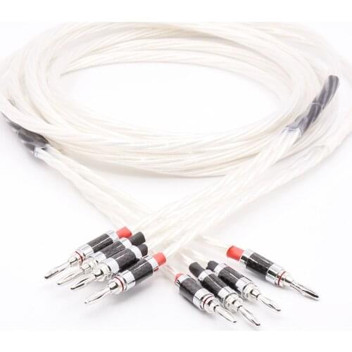 Yter Pair 6N OCC Silver-plated Speakers Cable with carbon fiber banana plug audio loudspeaker Cable 2.5M For HIFI
