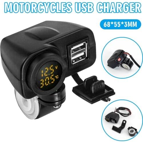 Motorcycle Dual USB Mobile Phone Charger Adapter 12V-24V Voltage Display Quick Charge for Boat Motorcycle Truck