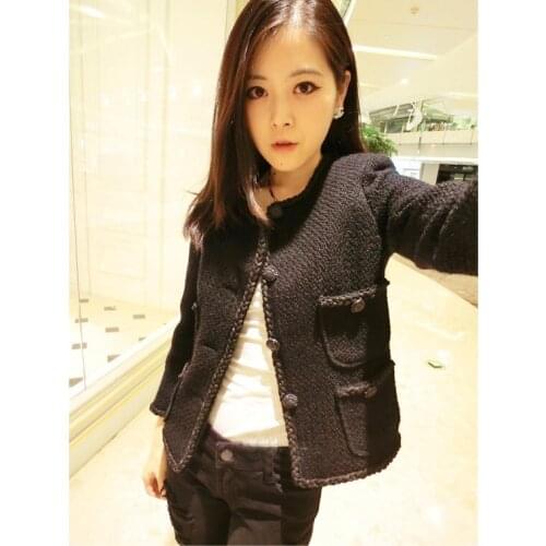 2017 fashion jacket women wool tweed black jacket coat